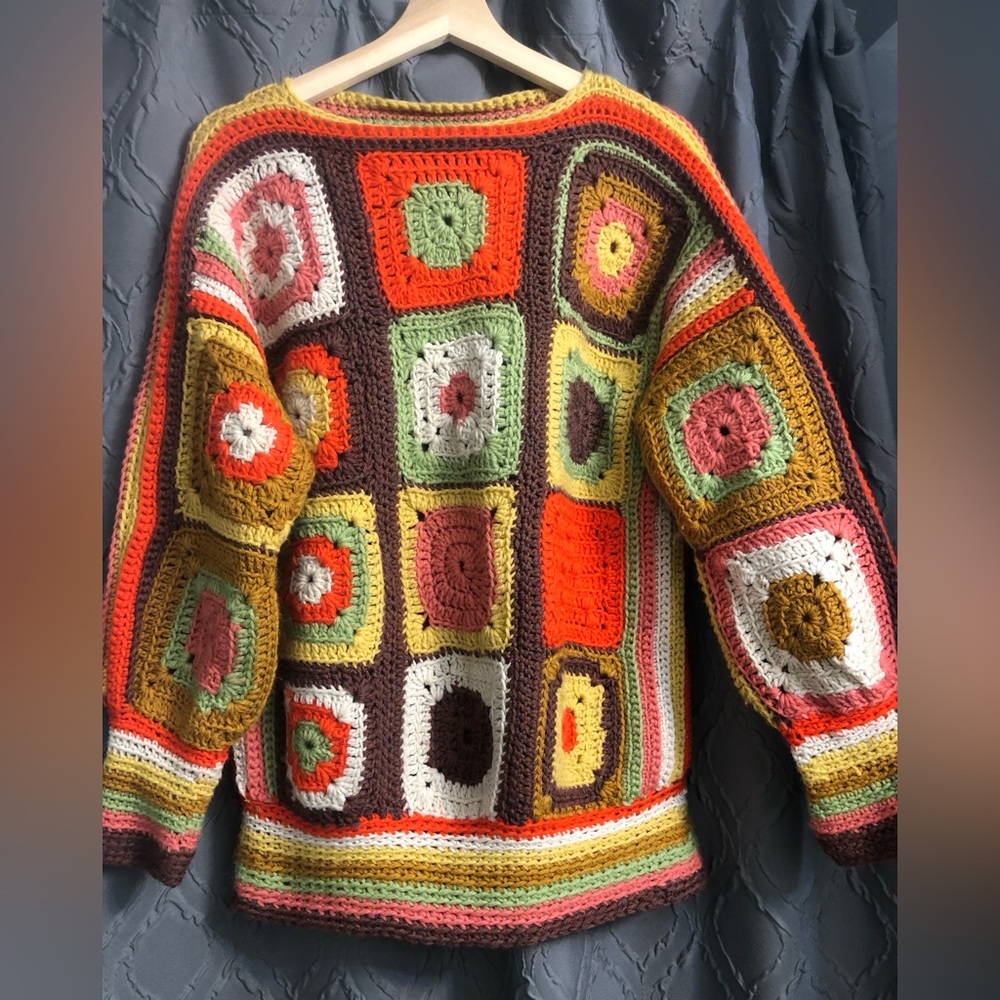 Vintage Handmade Granny Square Crochet Sweater